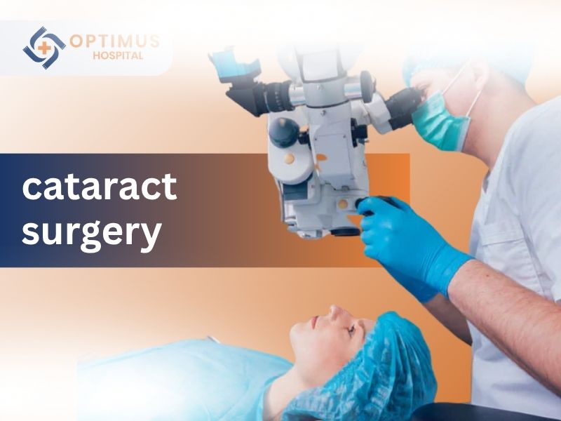 "Doctor performing cataract surgery with microscope at Optimus Hospital in Gurgaon"